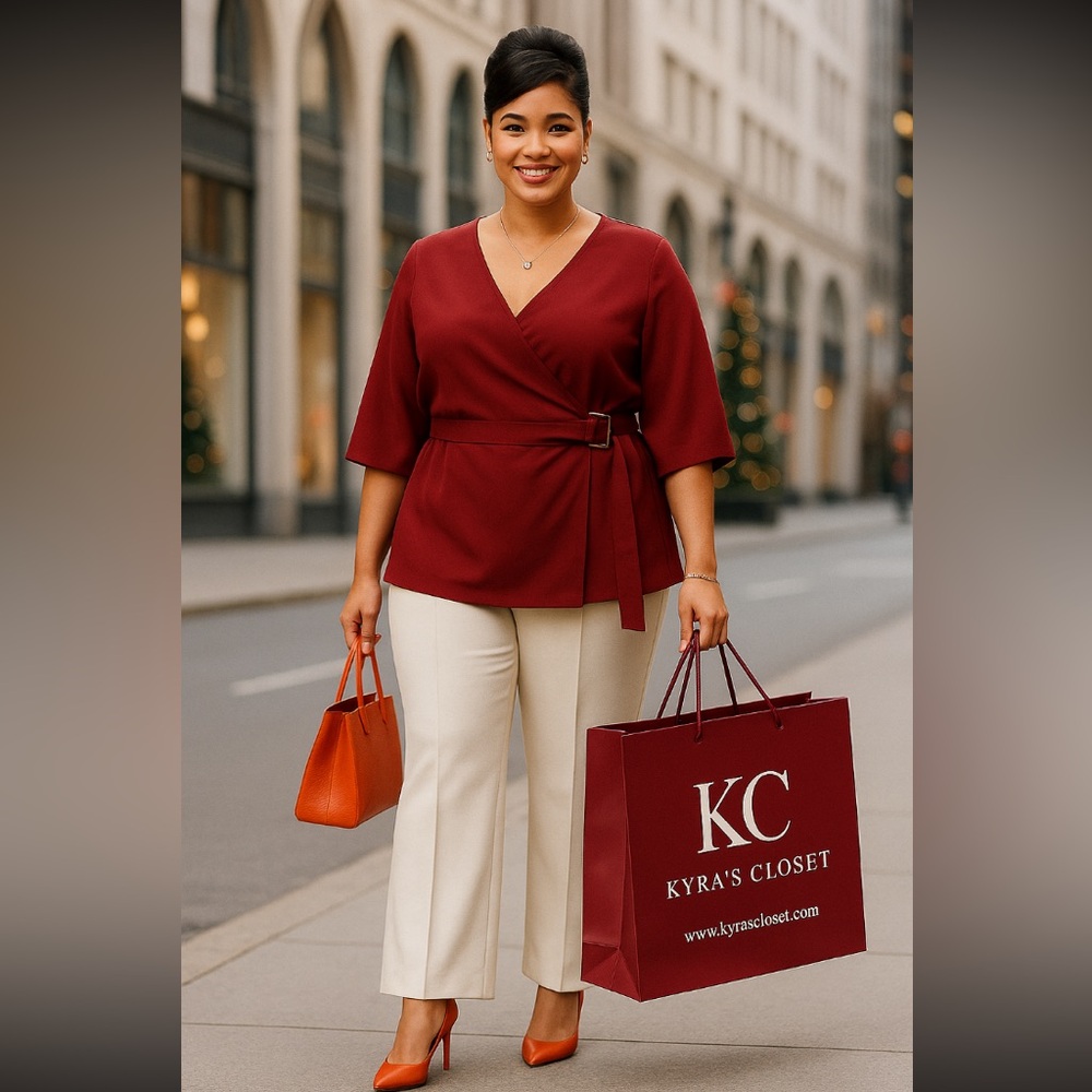 ELOQUII Women's Burgundy faux Wrap burgundy Blouse plus size 18